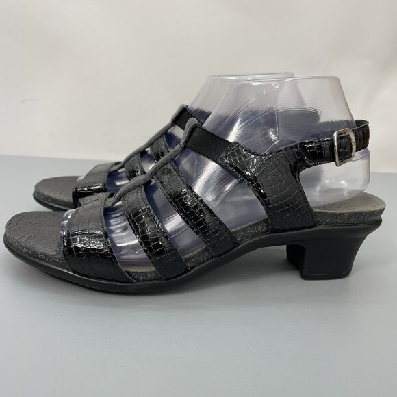 SAS Allegro Sandals Croc Embossed Leather Comfort Strappy Black Womens 10 Wide - Picture 8 of 14